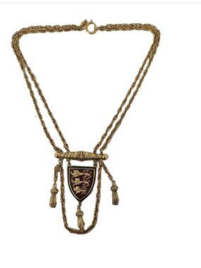Vintage 1980s 1928 Victorian Renaissance Revival Heraldic Crest Shield Necklace